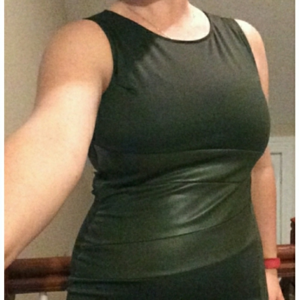 Olive vegan leather bodycon dress - Picture 3 of 4